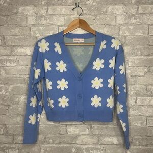 EUC Willow and Wind Women's Sweater Cardigan Daisy Flower Design Size Large